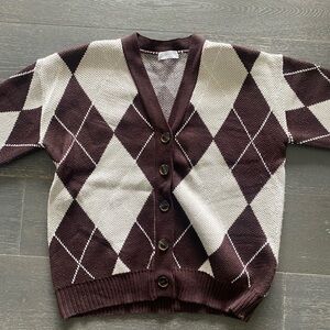 Oak + Fort Brown and White Argyle Cardigan